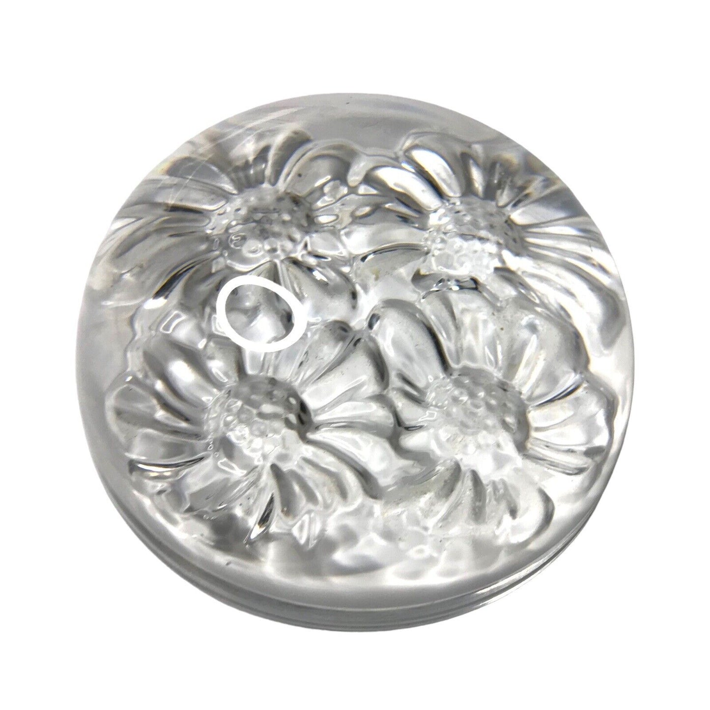 Clear Crystal Paperweight With Flower Daisy Art Glass Semi Circle Flat Base Dome