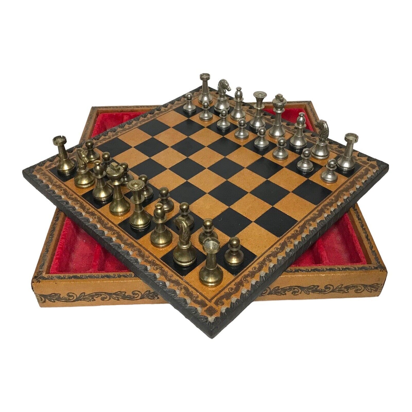 Luxury Italian Chess Set | The Turin Nero | Leather Bound Board & Solid Brass