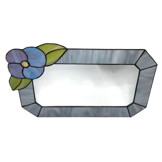 Stained Glass Floral Mirror Accent Handmade Wall Lead Trim Vintage Bohemian