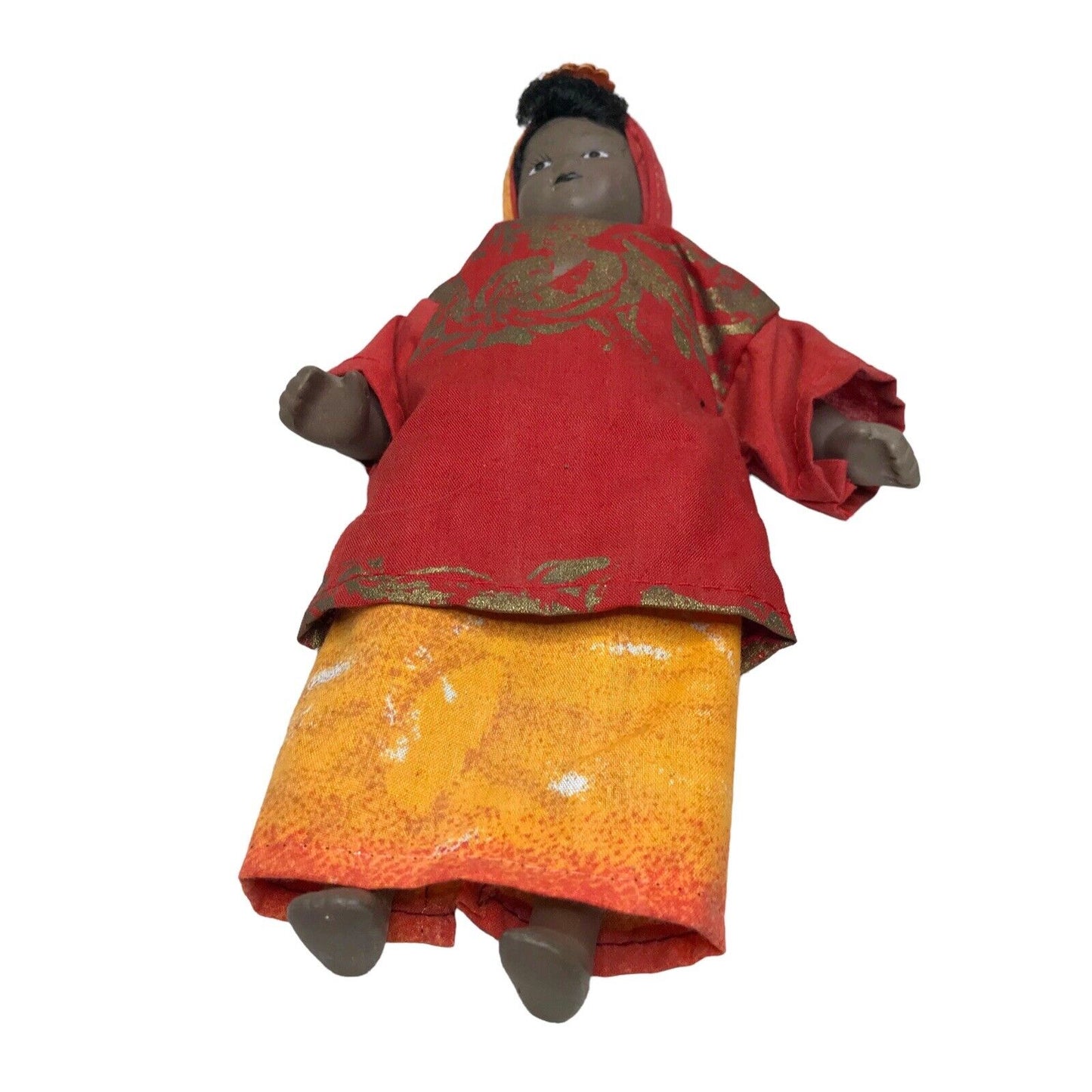 Vintage Cultural Senegal African Porcelain Jointed Doll in Senegalese Costume