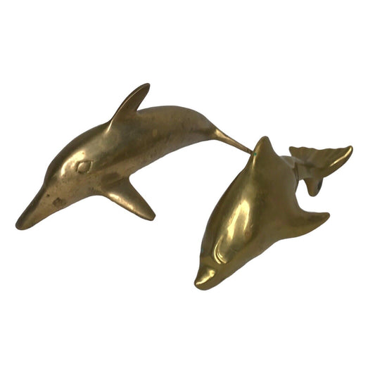 Vintage Solid Brass Dolphin Sculptures Pair of - Nautical Collectible Ornaments