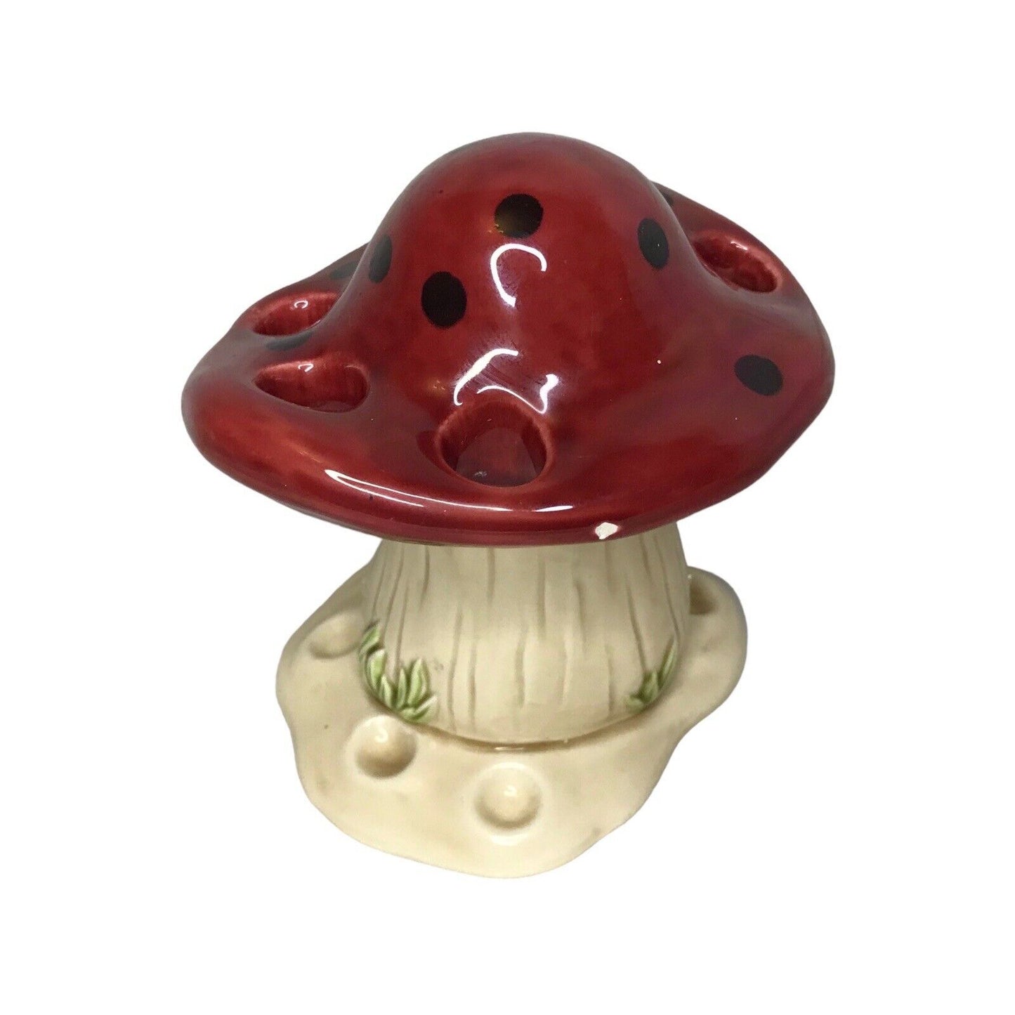 Vintage Ceramic Mushroom with Gnome Pen Pencil Chopstick Holder Stand Japan