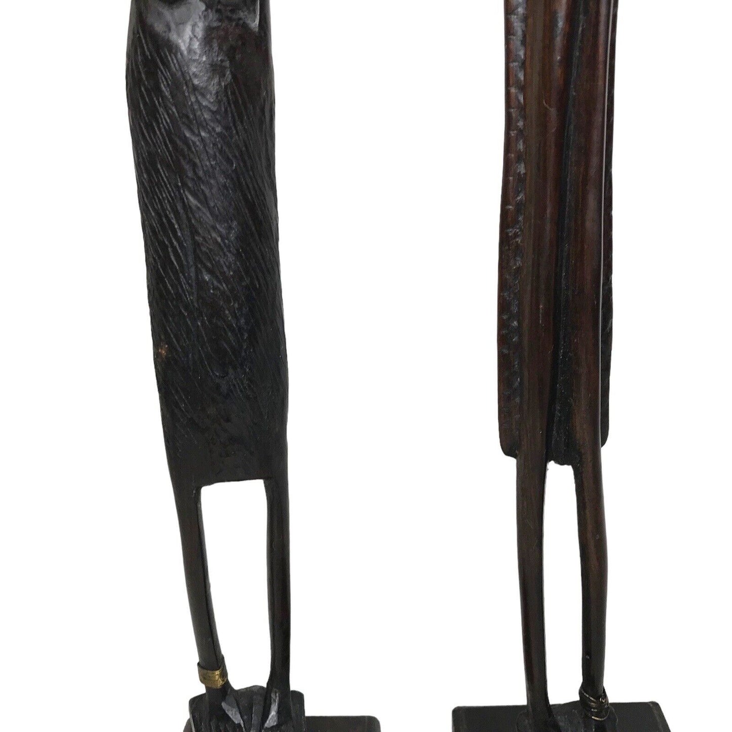 Vintage Congolese Luba Tribal Art Wooden Figures - African Man & Woman with Wire