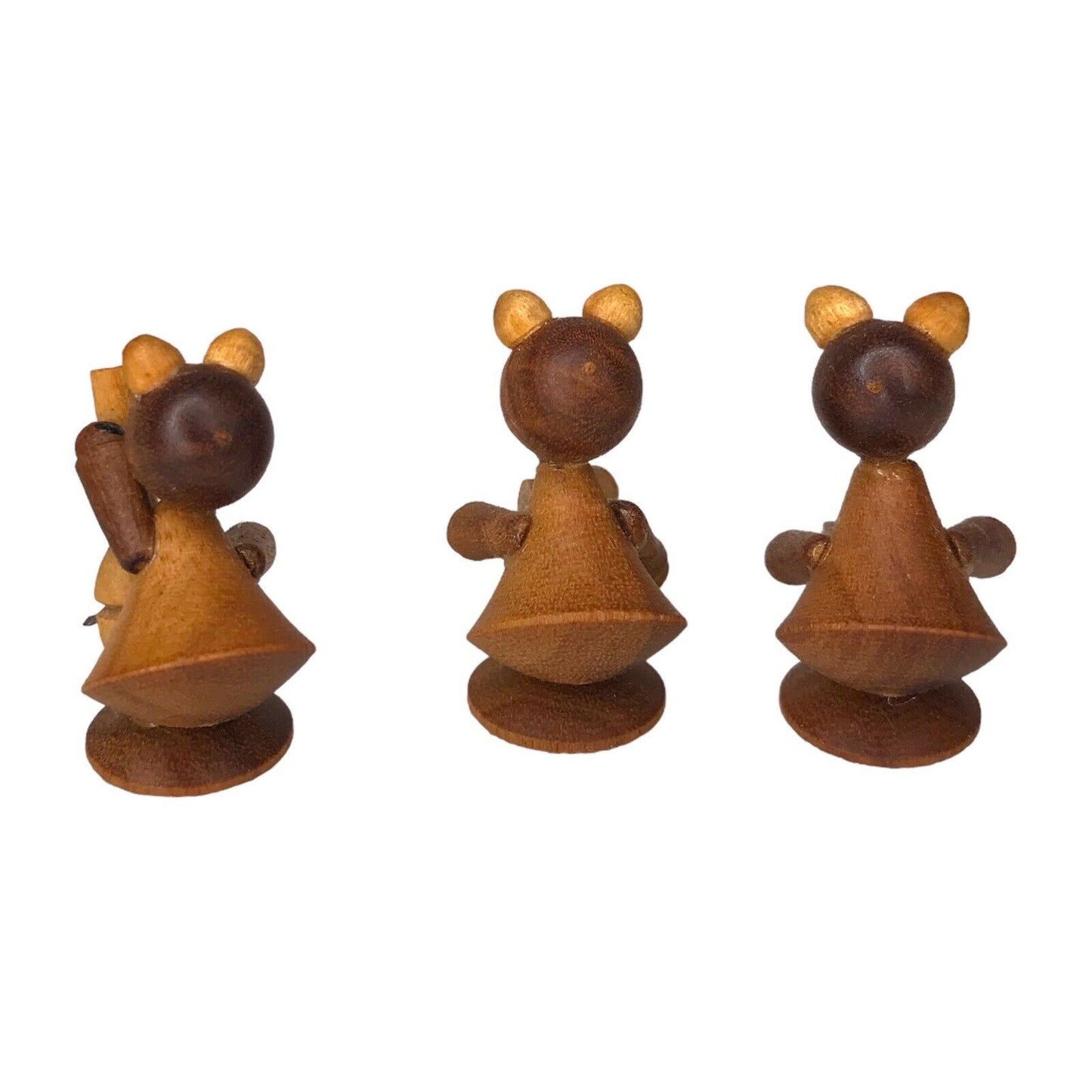 3x Tiny Wooden Carved Mouse Band - Double Bass, Drum & Accordion