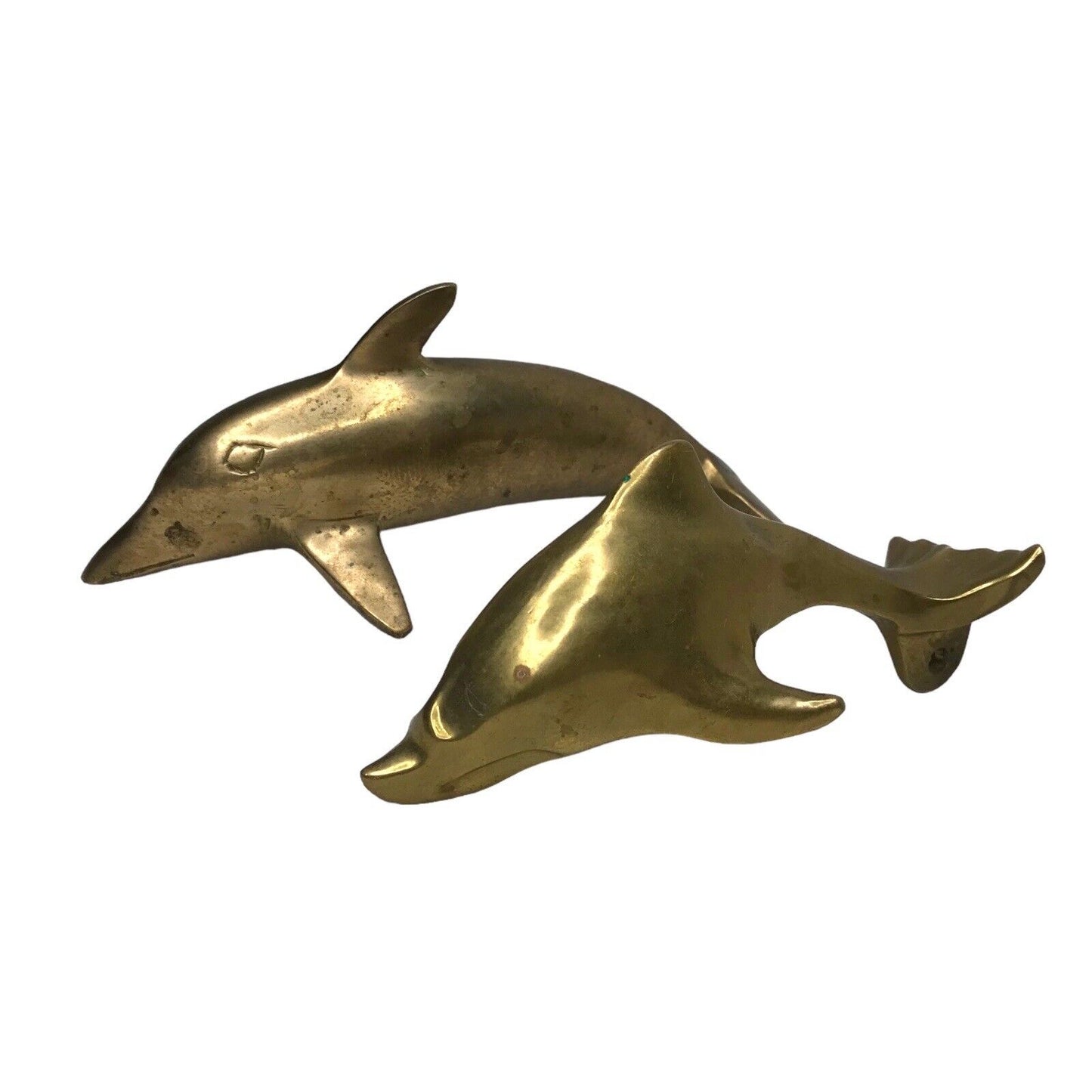 Vintage Solid Brass Dolphin Sculptures Pair of - Nautical Collectible Ornaments