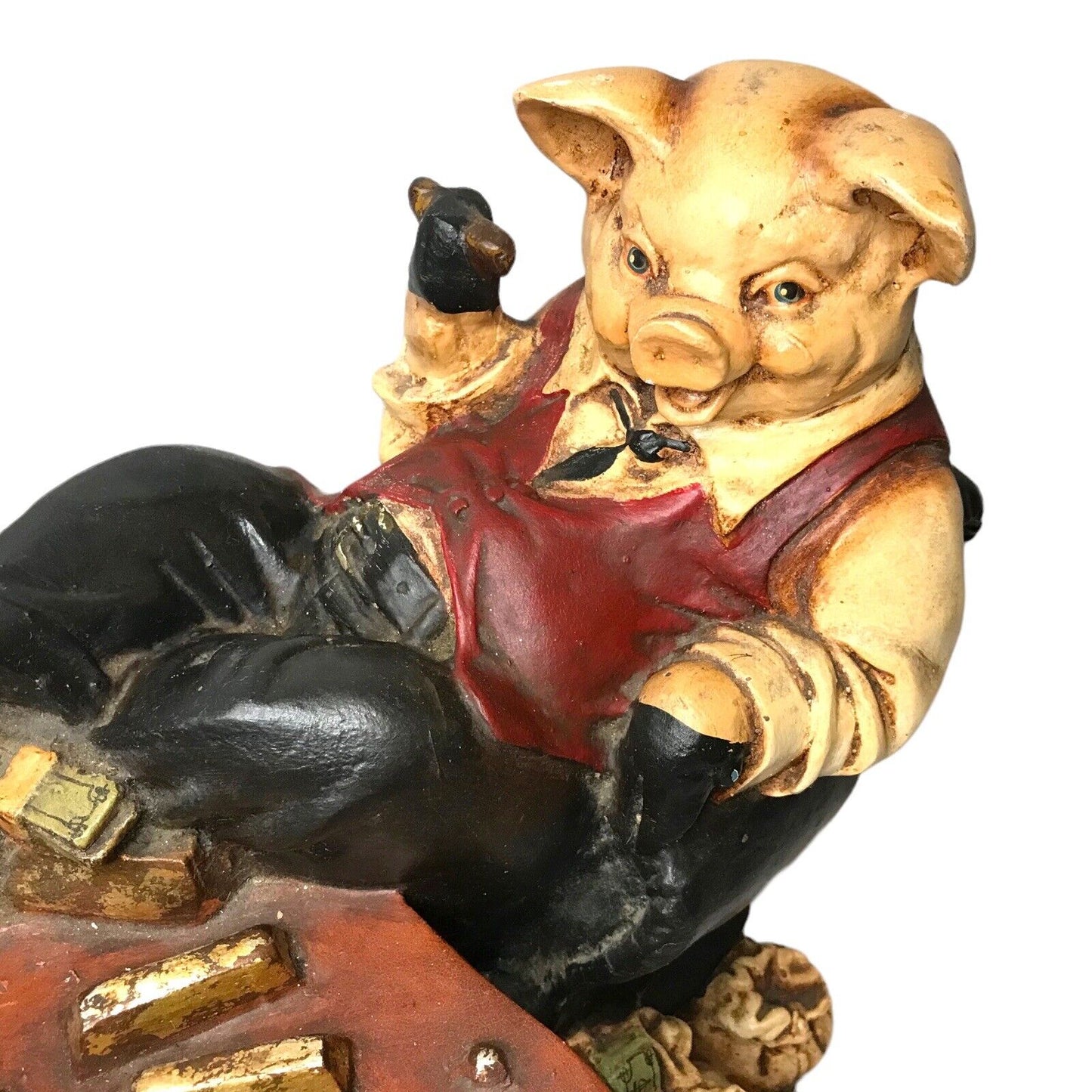 Musical Money Box Bank of Dressed Boss Pig Sitting at a Desk with Money Wind Up