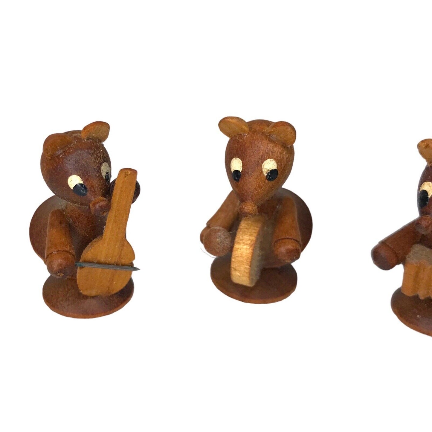 3x Tiny Wooden Carved Mouse Band - Double Bass, Drum & Accordion