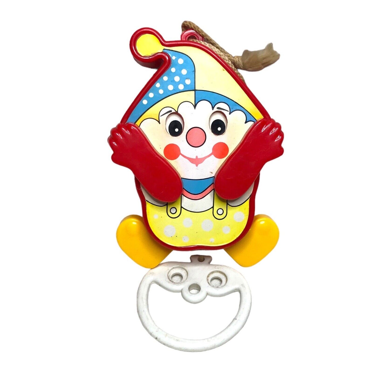 Vintage Moving Toy Pull String Clown 1970s Music Box Musical Soother Peek A Boo