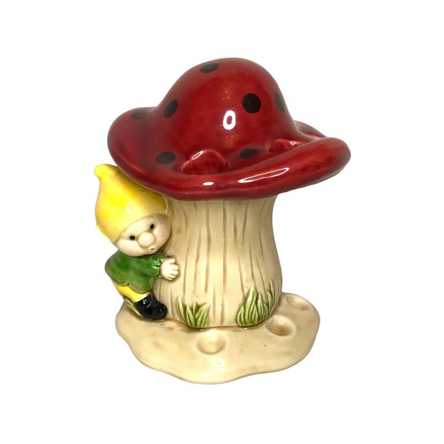 Vintage Ceramic Mushroom with Gnome Pen Pencil Chopstick Holder Stand Japan