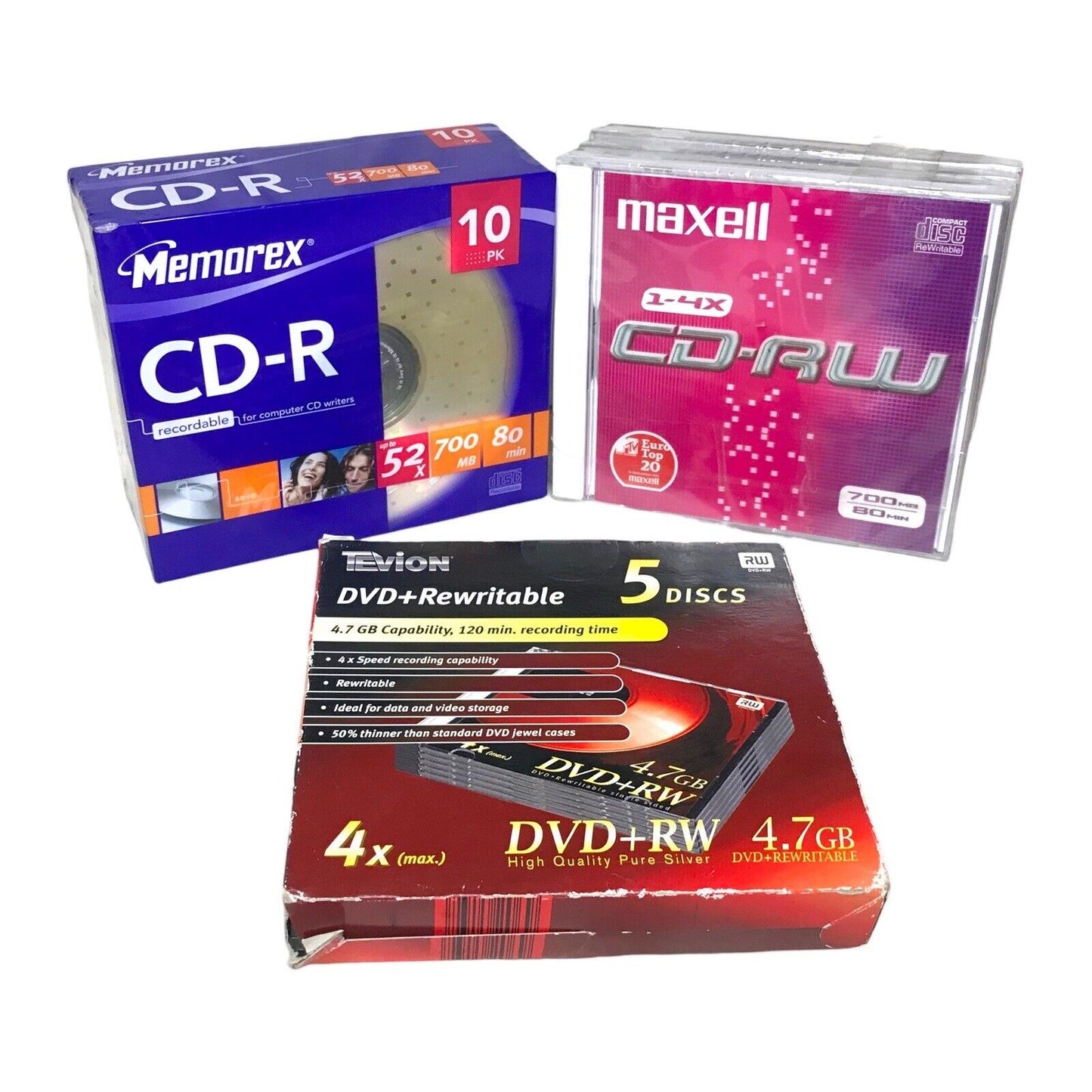 Memorex CD-R 700MB x 10, Maxell CD-RW 700MB x 4 & Tevion DVD+RW 4.7GB x 5 Bundle