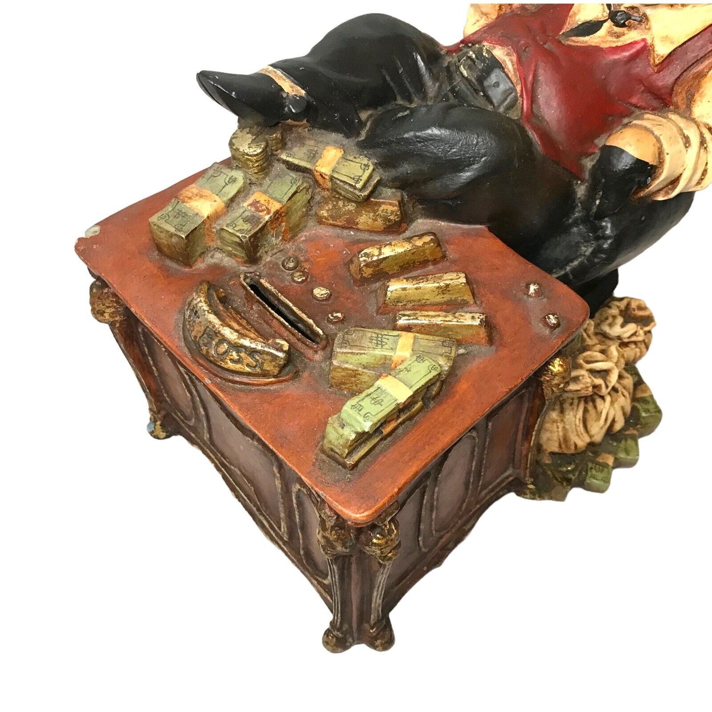 Musical Money Box Bank of Dressed Boss Pig Sitting at a Desk with Money Wind Up