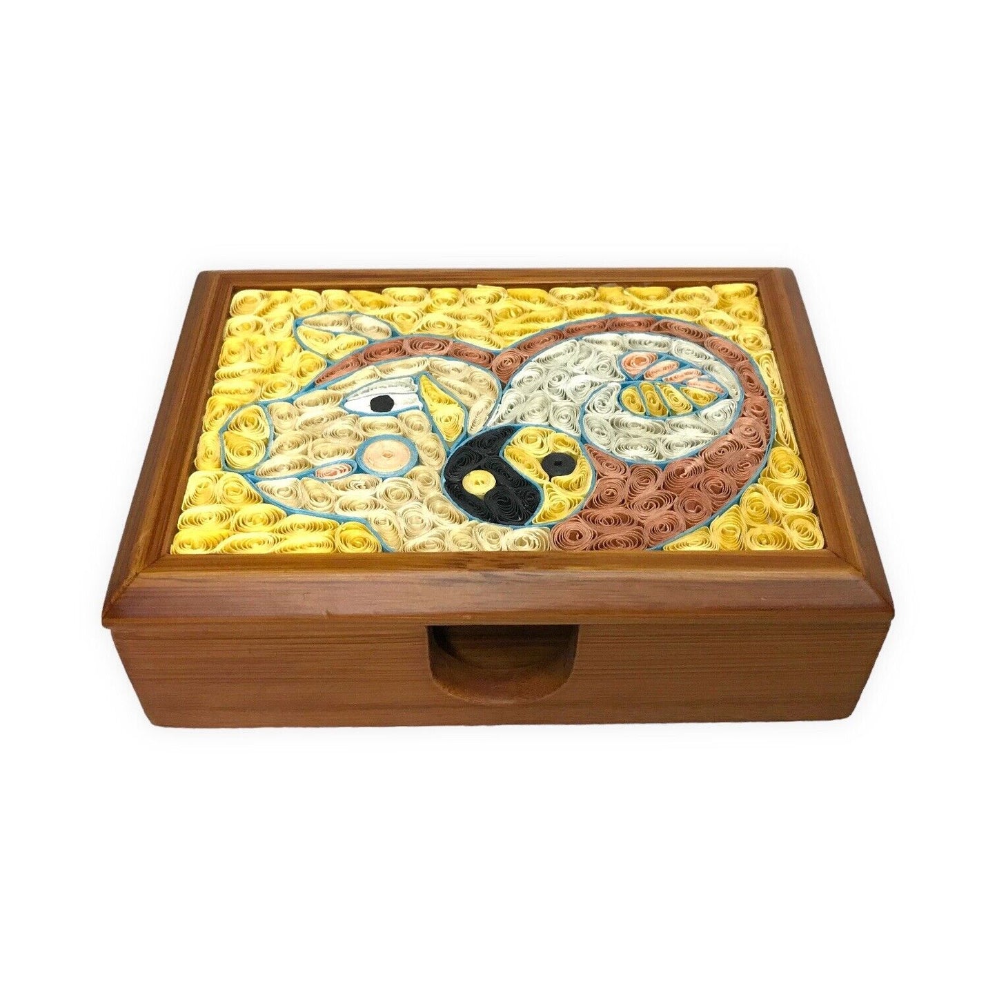 Unique Handmade Quilling Paper Art Pig on Wooden Box w/ Petrovietnam Insurance