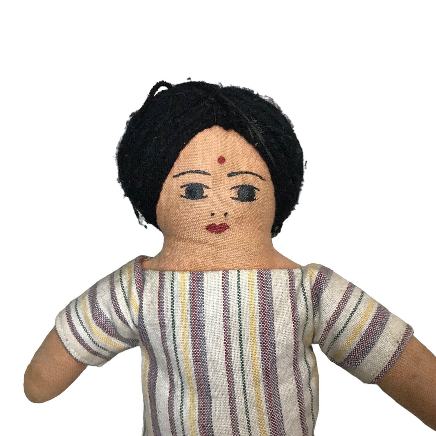 Vintage Cloth Indian Ethnic Costume Rag Doll with Black Yarn Hair