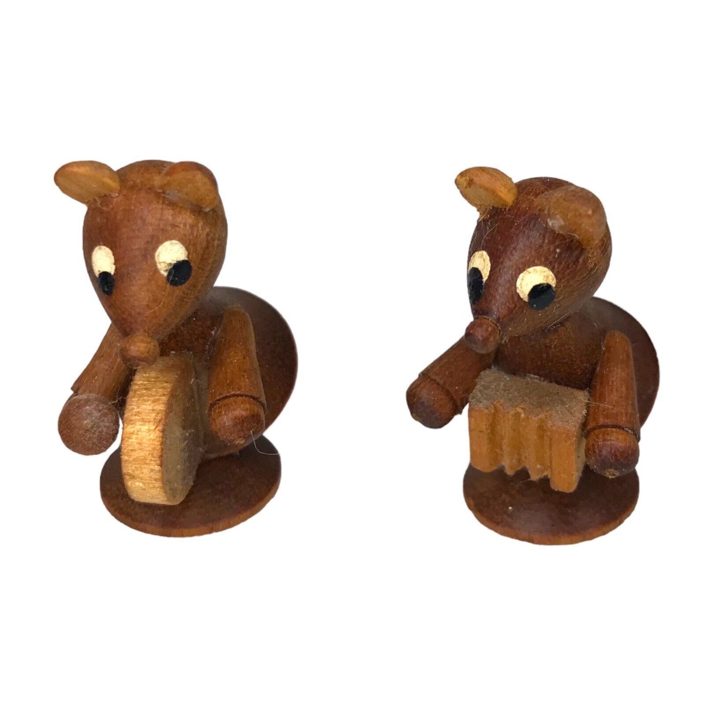 3x Tiny Wooden Carved Mouse Band - Double Bass, Drum & Accordion