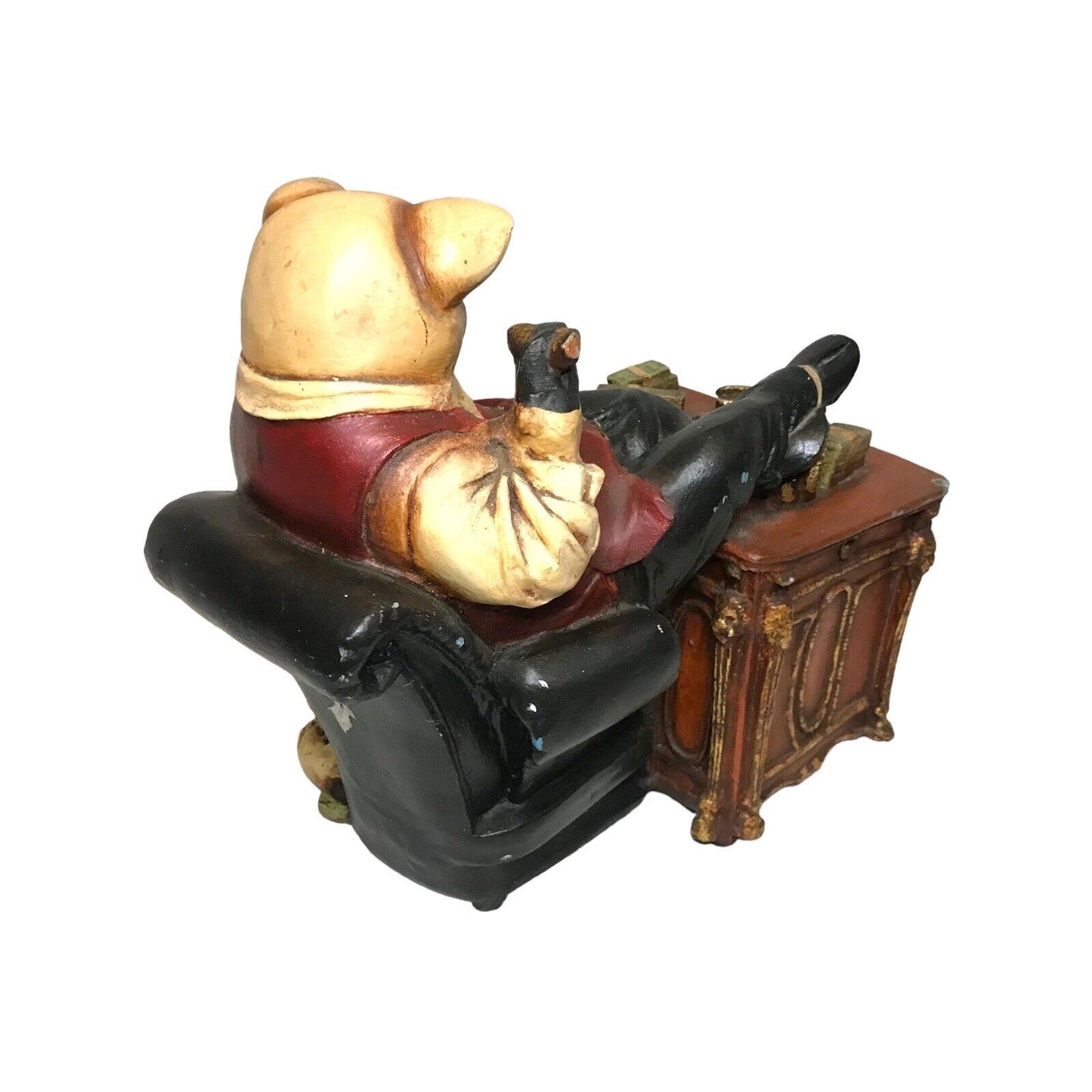 Musical Money Box Bank of Dressed Boss Pig Sitting at a Desk with Money Wind Up