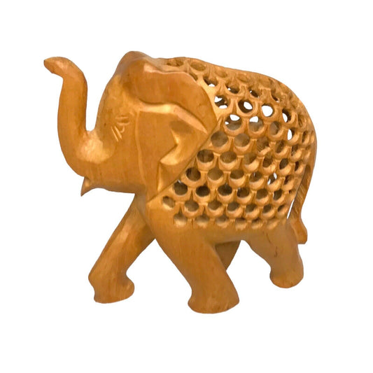 Hand Carved Wooden Elephant Inside an Elephant Figurine Decorative India Art