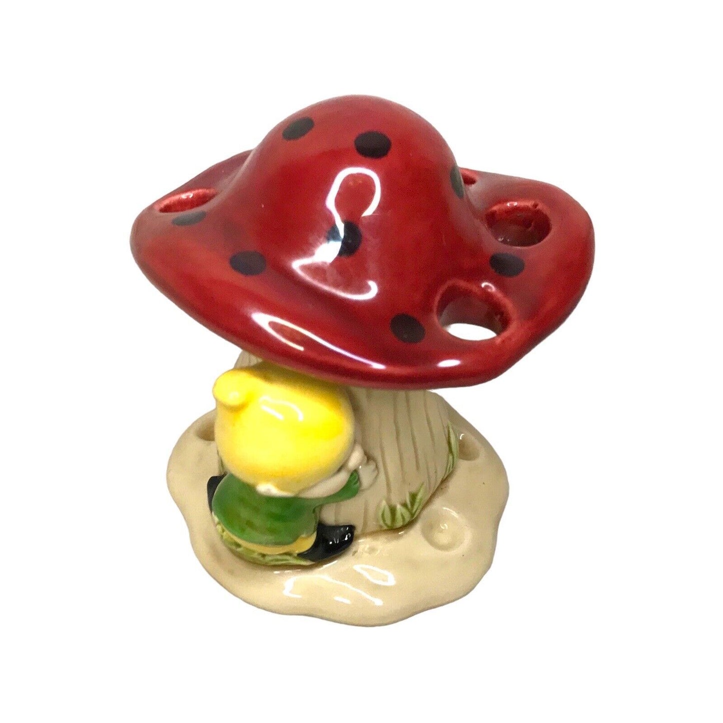 Vintage Ceramic Mushroom with Gnome Pen Pencil Chopstick Holder Stand Japan