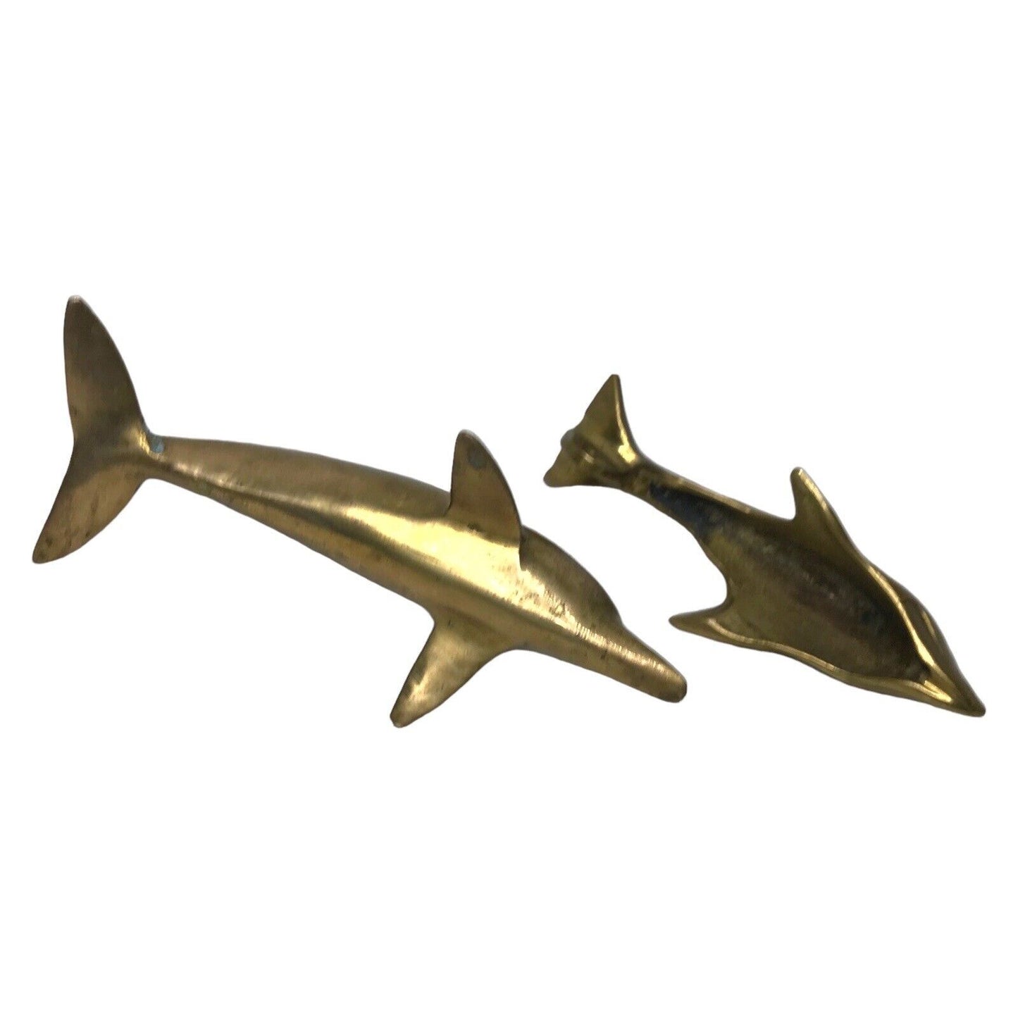 Vintage Solid Brass Dolphin Sculptures Pair of - Nautical Collectible Ornaments