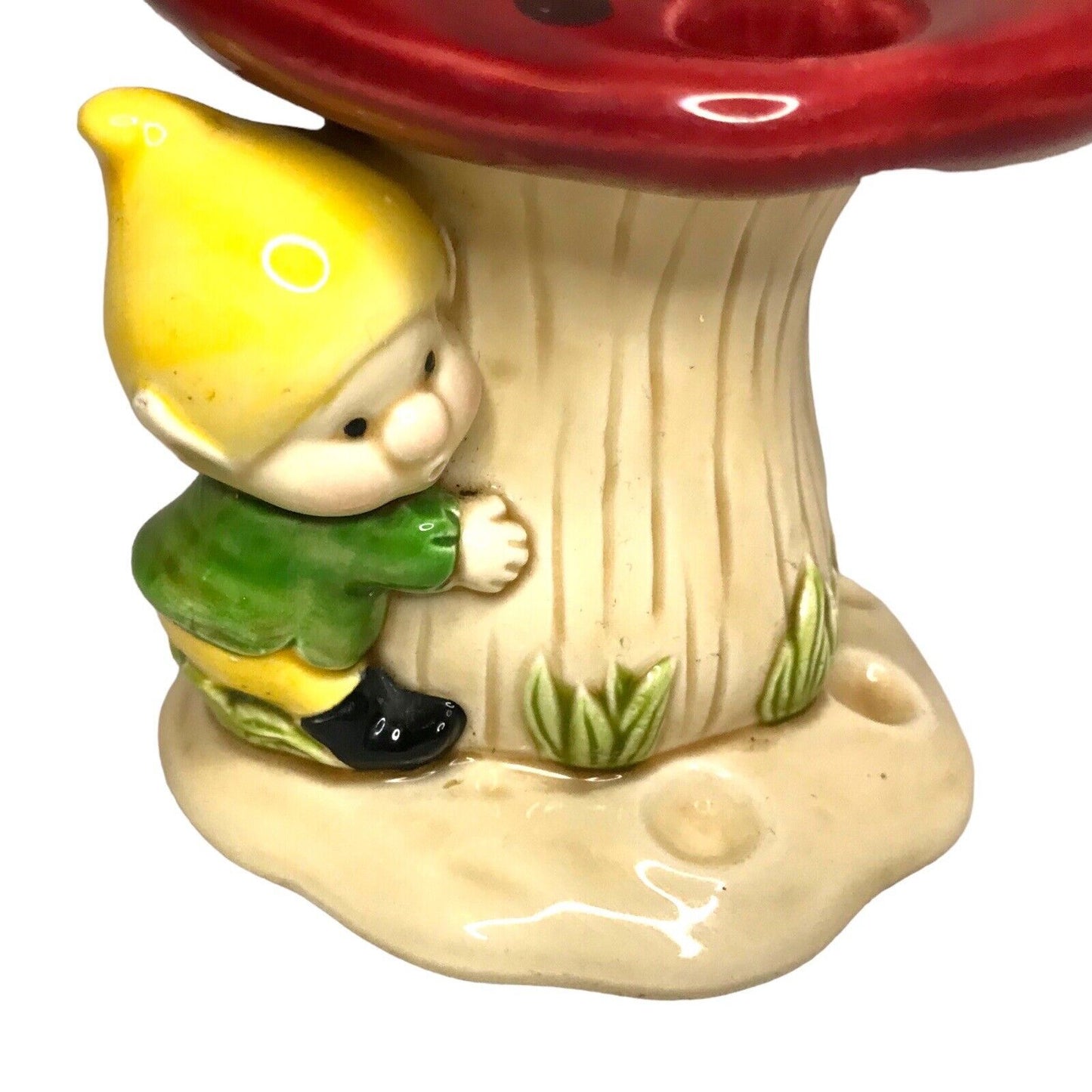 Vintage Ceramic Mushroom with Gnome Pen Pencil Chopstick Holder Stand Japan