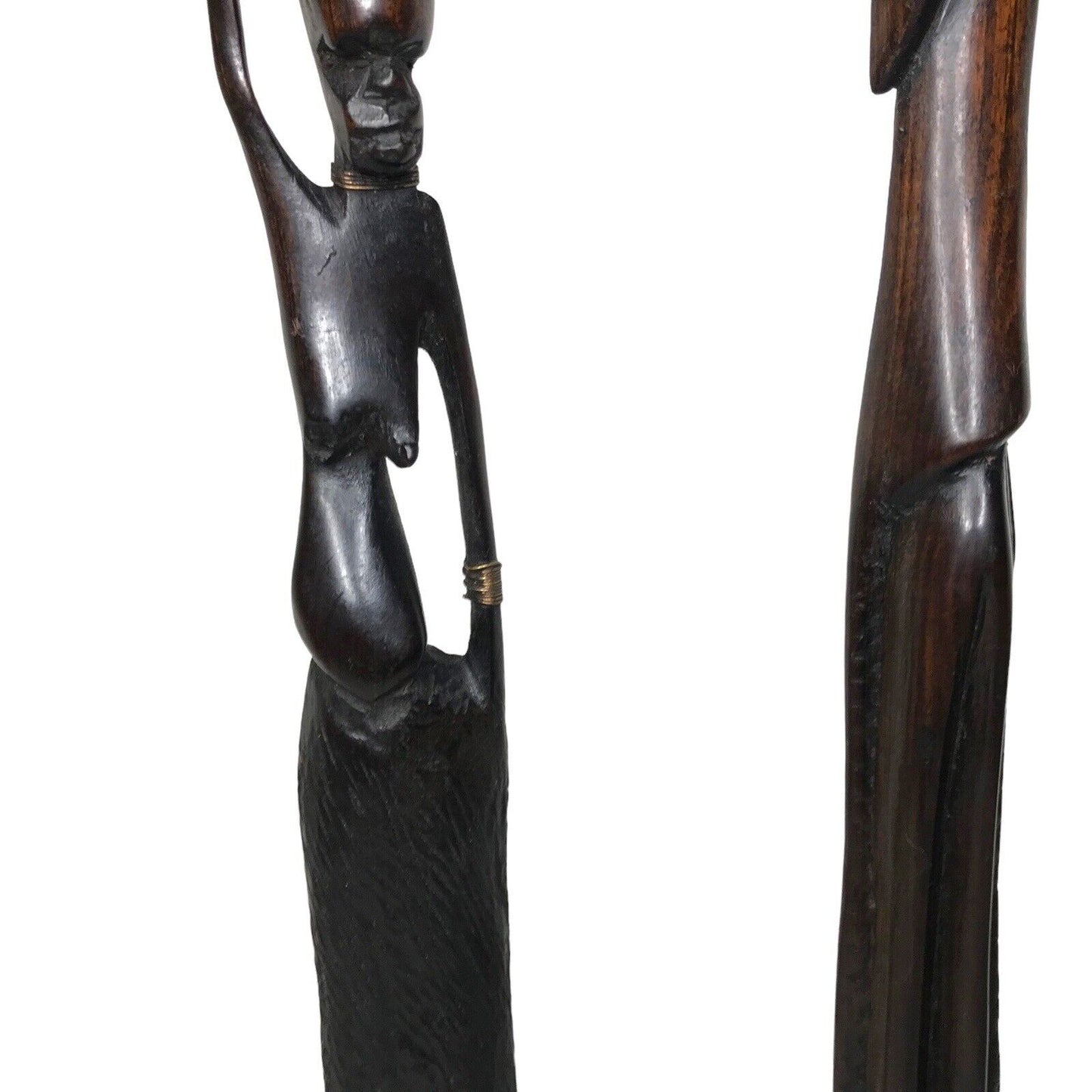 Vintage Congolese Luba Tribal Art Wooden Figures - African Man & Woman with Wire