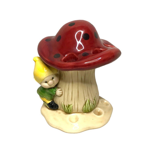 Vintage Ceramic Mushroom with Gnome Pen Pencil Chopstick Holder Stand Japan